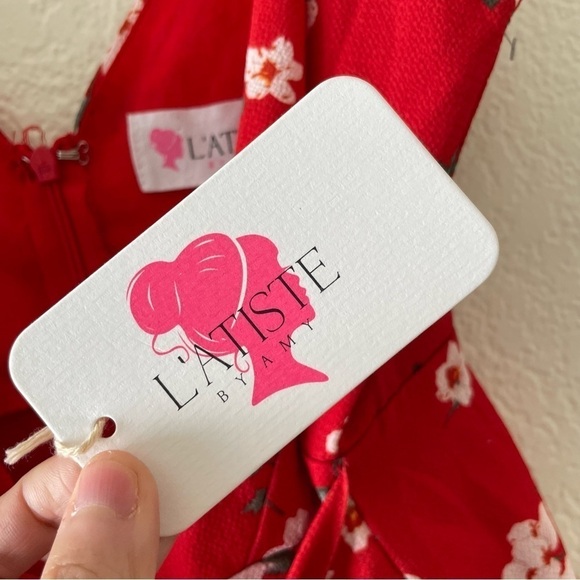 *L’atiste Amy Red Floral Faux Wrap Romper - Picture 4 of 5